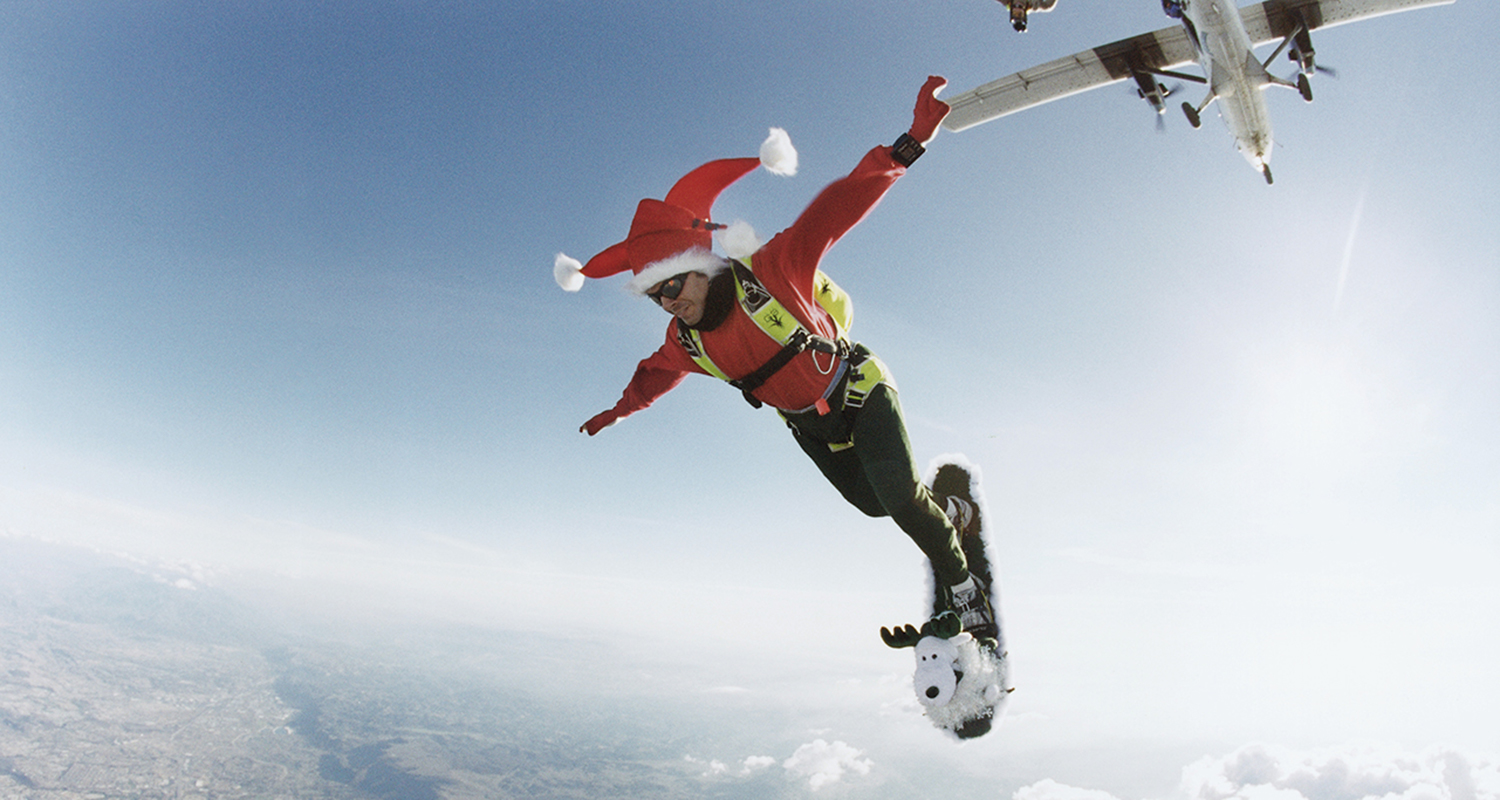 skydiving plane snowboard christmas sky